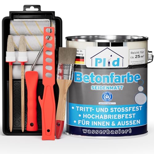 Plid® Betonfarbe Innen & Außen Frostsicher Silbergrau 2,5L - Flüssigkunststoff Bodenbeschichtung - Betonfarbe Kellerboden - Bodenfarbe für Keller, Zement, Mauerwerk & Holz - Made in Germany Set