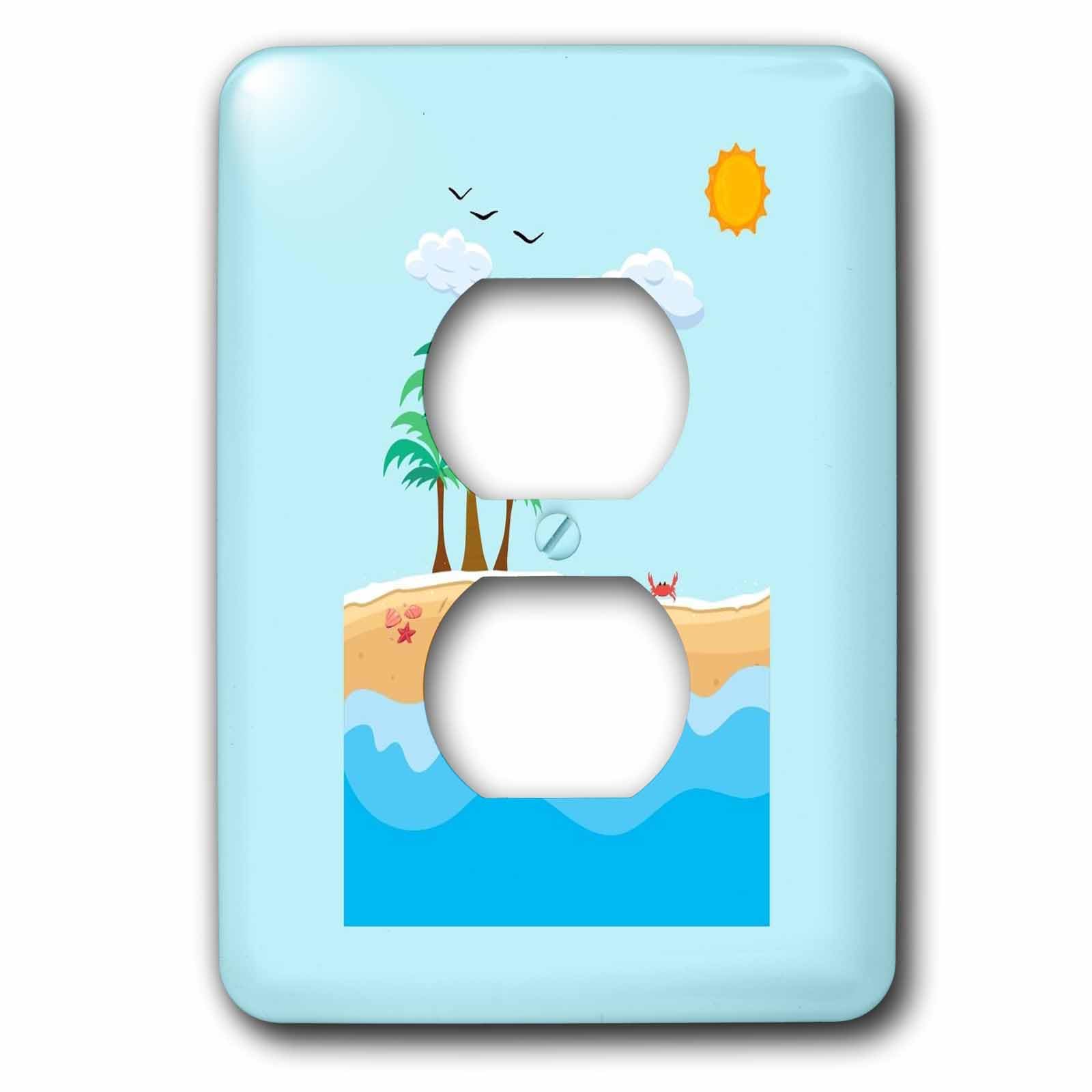 3dRose Image of Beach with Sun, Waves, Tree, Shells, Crab,... - Light Switch Covers (lsp-388412-6)