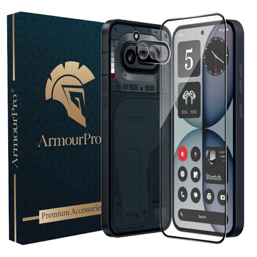 Image of ArmourPro Tempered Glass and Black Camera Lens Protector for Nothing Phone (4A), Edge to Edge Screen Guard, Anti-Bubble, Scratch Resistant, HD Clear, Anti-Fingerprint, Installation Kit | Black