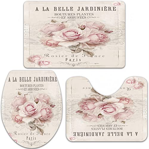 URSOPET Nuovo Tappetini da Bagno,Antiscivolo Set tappeti Bagno 3 Pezzi,Shabby Chic francese,Lavabile • tappeti Bagno