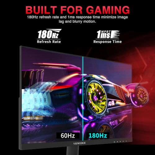 Image of Viewedge Gaming Monitor 24 Inch 1080p 180Hz, VA 1ms FHD PC Computer Monitor with 100% sRGB, Bluelight Filter, 2 HDMI & 1 DP Port, Support Freesync and Wall Mounted