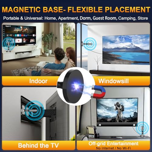 Image of Indoor TV Antenna for Local Channels, Digital Antenna for Smart TV Indoor 4K HD, Magnetic Base, 360 Reception, 8.2ft Cable - Fit TVs with Built-in Tuner