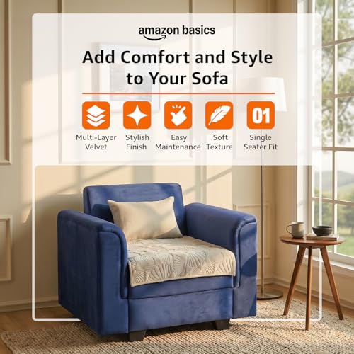 Image of Amazon Basics - Velvet Quilted Make Your Own Sofa Cover |70cm x 70cm| Microfiber Sofa Slipcover (Damask,Cream, 1 Seater)