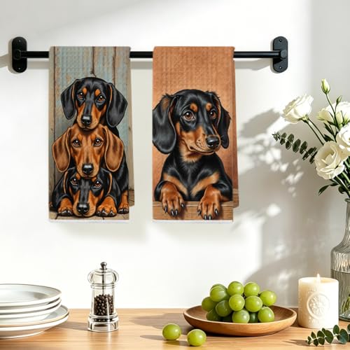 Image of Hanamiya Na 2 Pcs Dachshund Kitchen Towels 24x14 Inch, Dachshund Gifts Reusable Dish Towels for Kitchen Bathroom Decor, Weiner Dog Hand Cloth Tea Towel, Cute Dog Gifts for Women Mom Friend