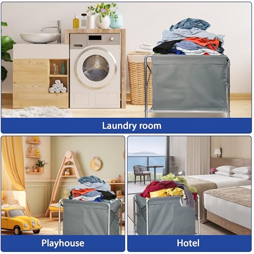 Suuiwau Laundry basket with wheels Stainless steel Laundry trolley Commercial laundry organiser Folding Laundry basket on wheels with a load capacity of 100 kg for home, hotel, 87 x 52 x 78 cm - Image 7
