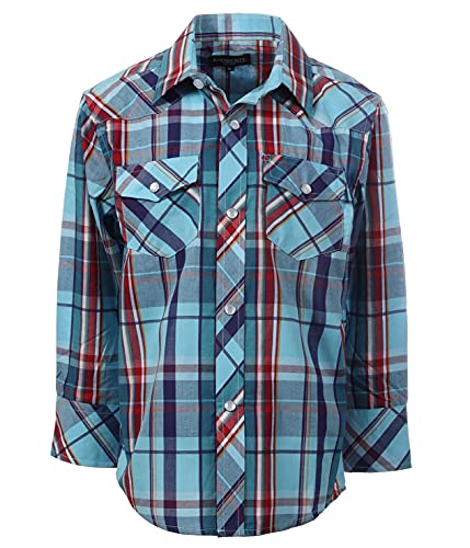 Image of Gioberti Boys Casual Western Plaid Long Sleeve Pearl Snaps Shirt
