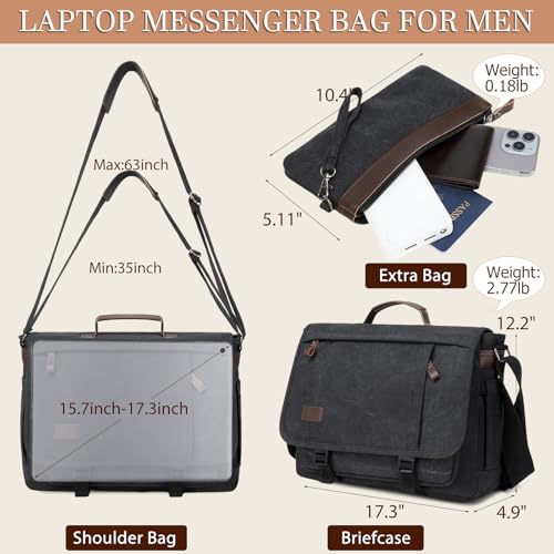 17.3 Inch Messenger Bag for Men: 2PCS Laptop Bag PU Leather Canvas Work Briefcase Large Office2