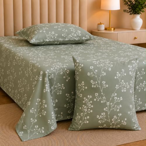 Image of Castiqa Elastic Fitted Supersoft Premium Polycotton 200TC King Size Bedsheets with 2 Pillow Covers | No Slip Bedsheet | (Green Tree, King (72x78 Upto 10 inch Mattress))