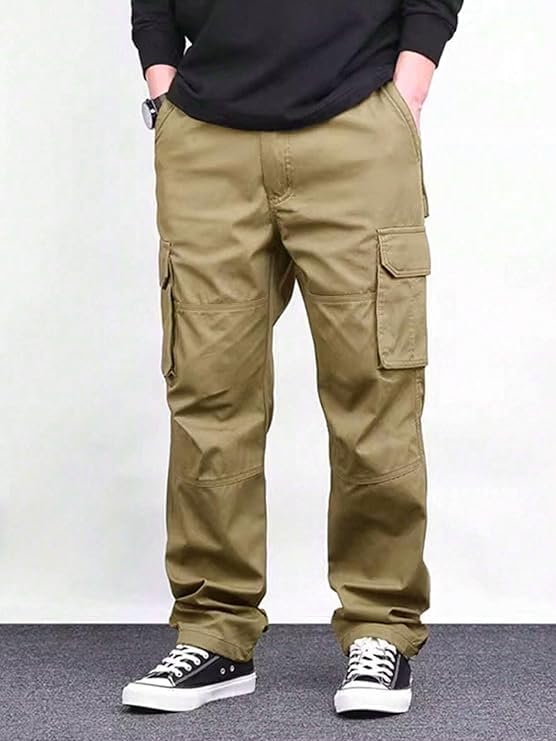 Image of Men Cargo Pants 100% Cotton | Relaxed Fit Utility Cargos for Men with 6 Pockets | Breathable Durable Fabric | Casual Streetwear Travel & Outdoor Pants