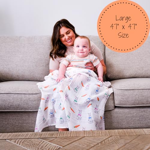 Image of LollyBanks Swaddle Blanket, 100% Cotton Muslin Swaddle Blankets, Neutral Swaddle Blanket 47 x 47 Inches, Baby Blanket for Boys and Girls, Baby Essentials, Registry (Bunny Print)