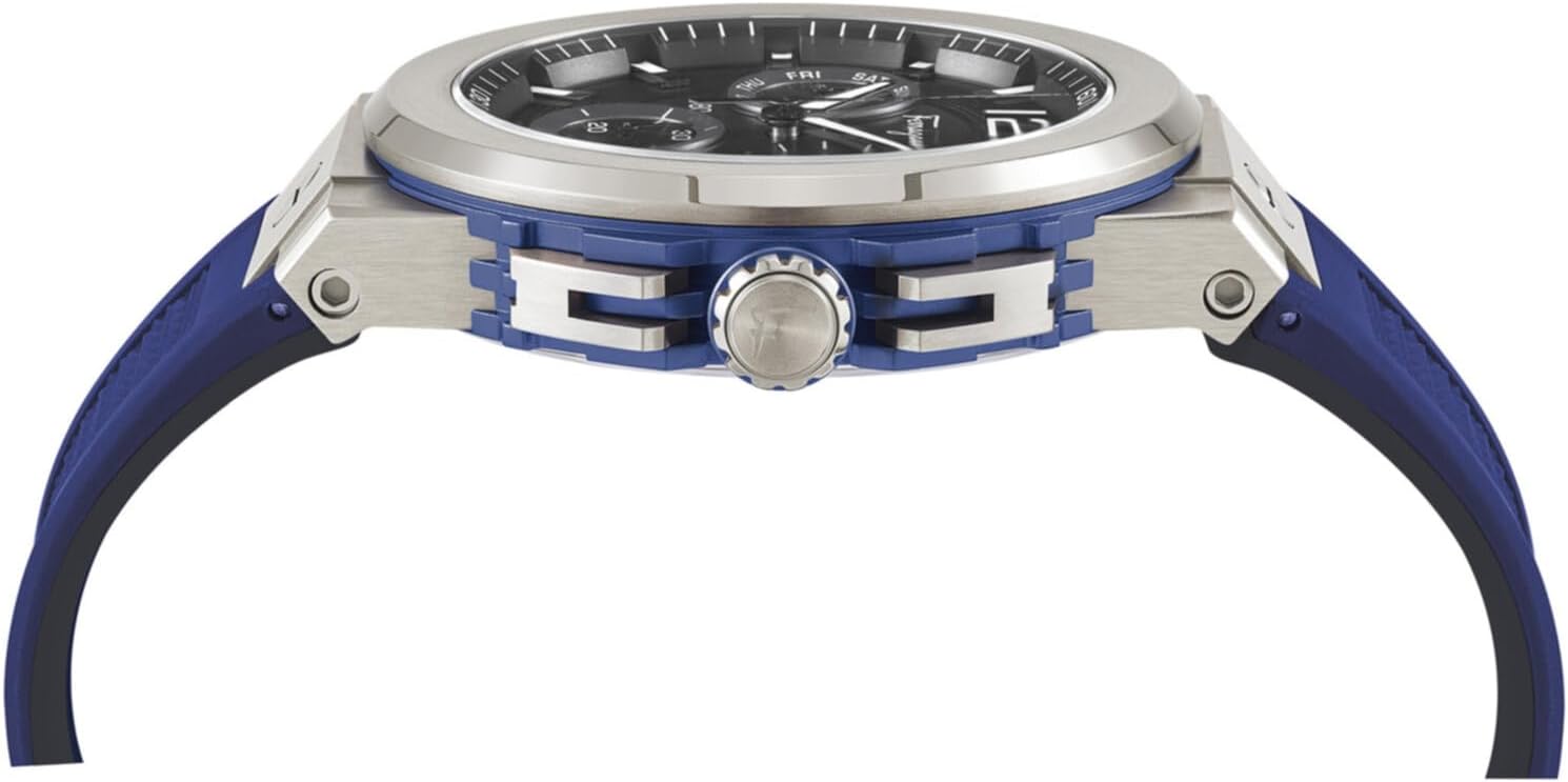 Ferragamo F-80 Titanium Tech Collection Luxury Mens Watch Timepieces with a Blue Strap Featuring a Titanium Case and a Black Dial