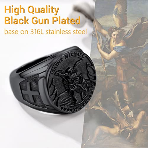 Saint Michael Mens Big Thumb Rings Black Stainless Steel Ring Size 12