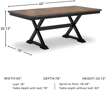 Signature Design by Ashley Wildenauer Dining Extension Table, 18 Self-Storing Butterfly Leaf, Hardwood Solids, Mango Veneer & MDF Substrate, Seats 6 to 8 for Kitchens, Black & Dark Brown, 78
