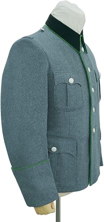militaryharbor WW2 WWII German Security Elite Officer Wool Modified Tunic Jacket with Deep Green Collar 5 Buttons