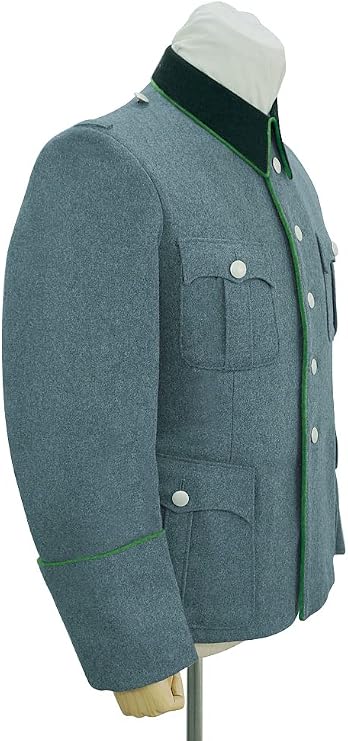 militaryharbor WW2 WWII German Security Elite Officer Wool Modified Tunic Jacket with Deep Green Collar 5 Buttons