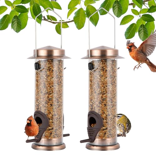 MIXXIDEA Futterspender für Wildvögel, aus Edelstahl, zum Aufhängen, für Garten, Hinterhof, Außendekoration, lockt Wildfinken, Distel, Kardinal 2 Stück (Kupfer)