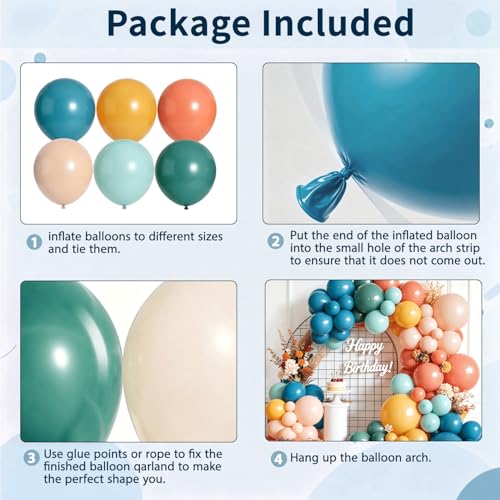 Image of Boho Rainbow Balloon Arch Kit,Retro Colorful Balloon Garland with Dusty Teal Blue Yellow Light Orange Balloons and Retro Orange Fog Blue Balloon for Easters Autumn Birthday Sunshine Party Decoration