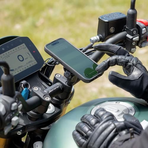 Image of Quad Lock Handlebar Clamp PRO Motorcycle Phone Mount with Vibration Dampener and MAG Phone Case for iPhone 16 Pro Max