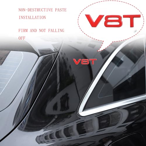 Image of V8T Emblem 3D Metal Badge Car Hood Truck Door Side Fender Rear Trunk Emblem Sticker Decals for RS Sline V8T S3 S4 S5 S6 S7 S8 A4L A5 A6L A3 A4 A7 Q3 Q5 Q7 (Red)