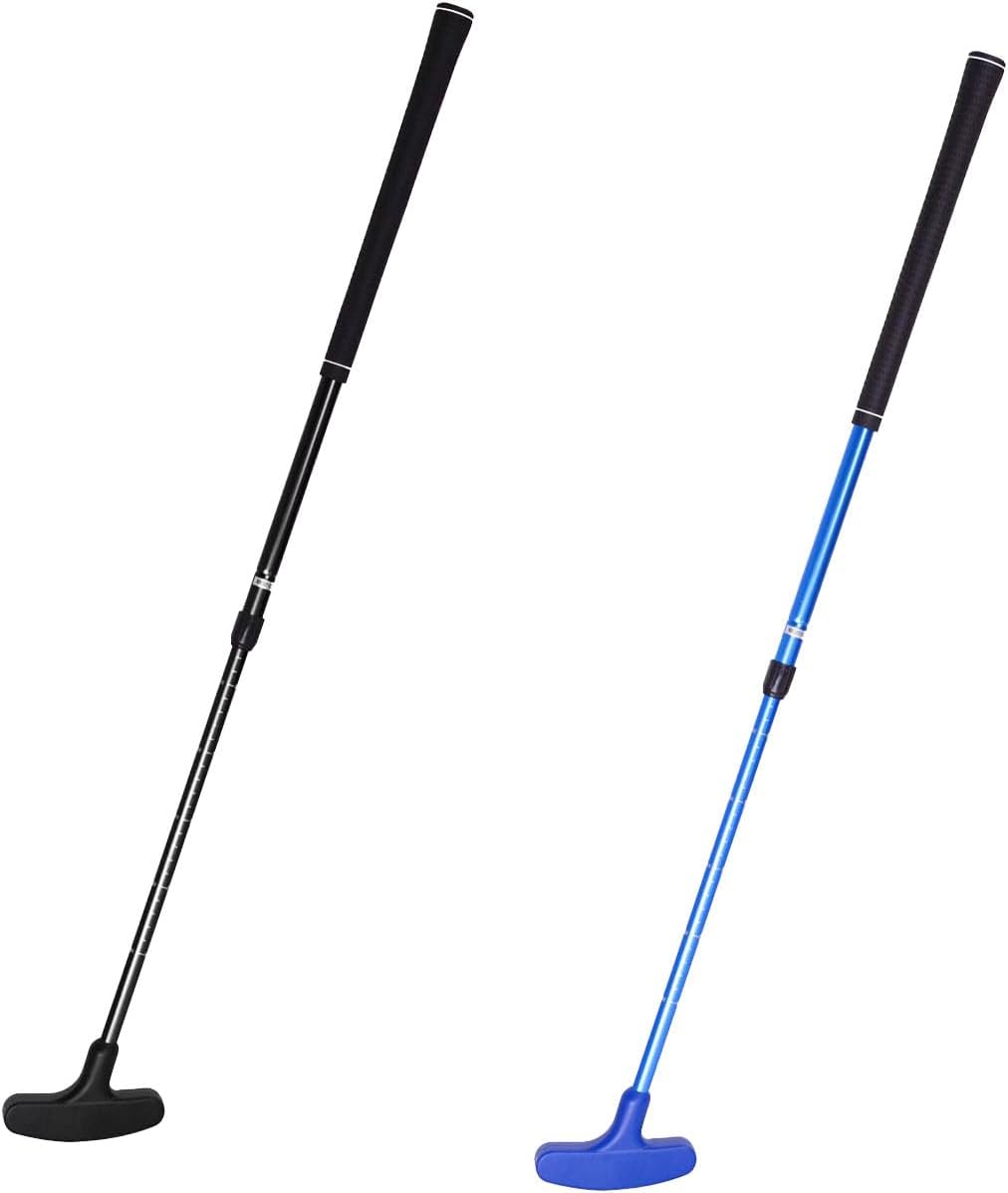 2 Pack Mini Golf Putter Set, Two-Way Right/Left Handed, Adjustable Length Putting Clubs for Indoor Outdoor Practice, Stainless Steel Shaft, Non-Slip Grip, Black & Blue