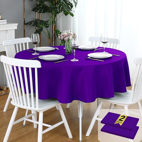 FOLINS&HOME 2 Pack Purple Round Tablecloth, 70 Inch Waterproof Table Cloth