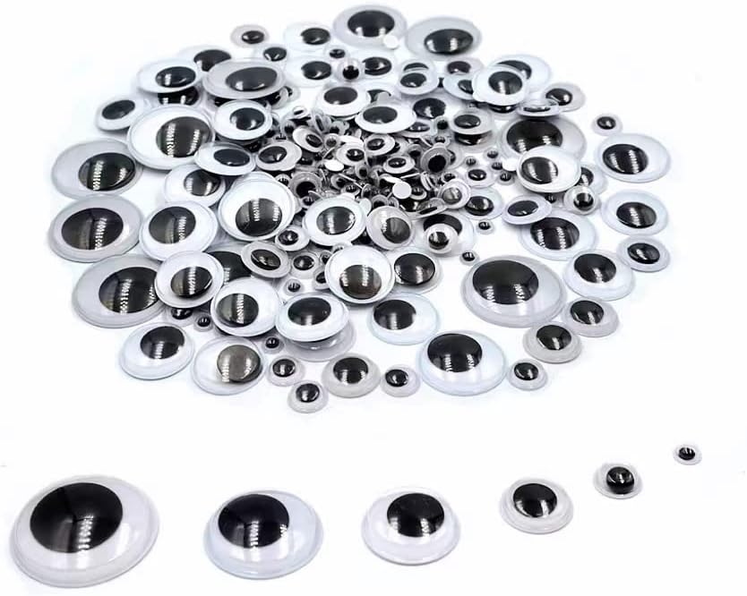 300pcs Black Googly Eyes Self Adhesive 6 Mixed Assorted Sizes, 6mm to 30mm Sticker Plastic Wiggle Googly Eyes for Crafts DIY Art Decorations 6 10 15 20 25 30mm
