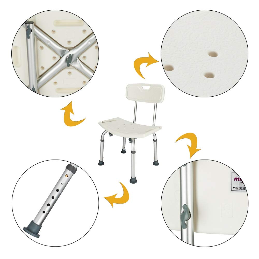 OMECAL 350LBS Medical Shower Chair Bath Seat,Upgraded Aluminum Legs