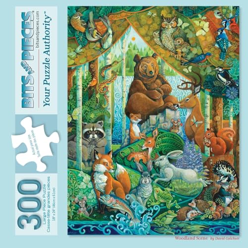 Bits and Pieces 300 Piece Puzzles for Adults 300 Large Pieces 18 x 24 Jigsaw Puzzles, Forest Animals Art Deco Arts & Crafts, No 2 Pieces Alike, Woodland Scene