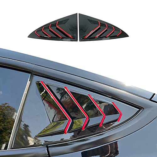 BoxCheer Rear Side Window Louvers Suitable for Tesla Model 3 2017-2024 Accessories Air Vent Scoop Shade Cover Sport Blinds - Bright Black & Red Edge