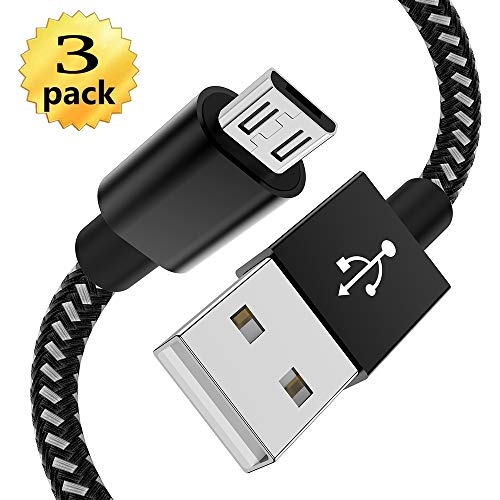 AOKER Nylon Braided High Speed 2.0 USB to Micro USB Charging Cord Fast Charger Cable for Samsung Galaxy S7/S6/S5/Edge,Note 5/4/3,HTC,LG,Nexus and More (Black 3Pack 10FT)