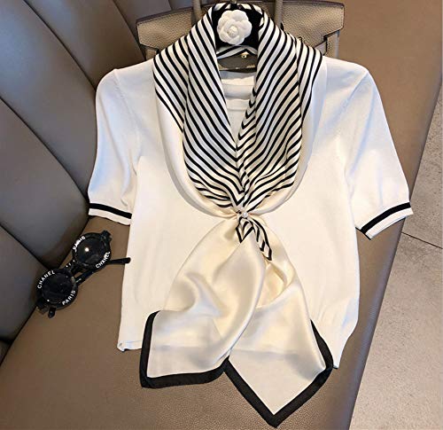 Jerla Silk Like Scarf Women's Fashion Pattern Medium Square Satin Headscarf 35" X 35" (Stripe White) #TOP1