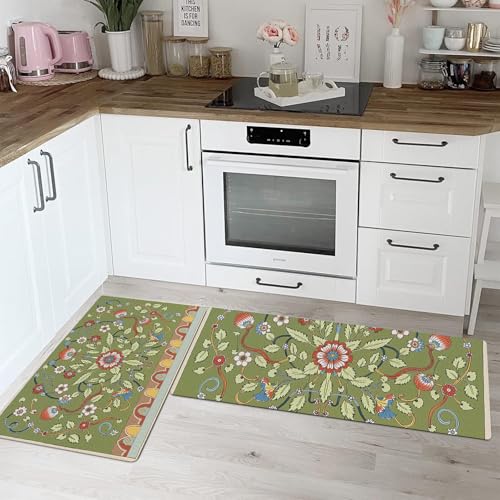 Alfombra de estilo tradicional chino, set de 2 piezas verdes lavables de 45x75 y 45x150 cm 5