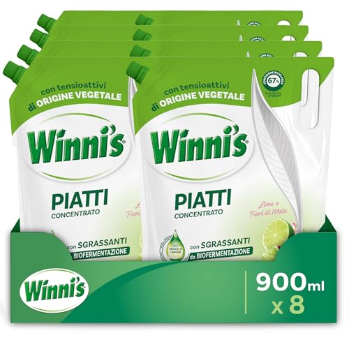 Winni's Detersivo Piatti a mano, Lime e Fiori di Mela, 900 ml x 8