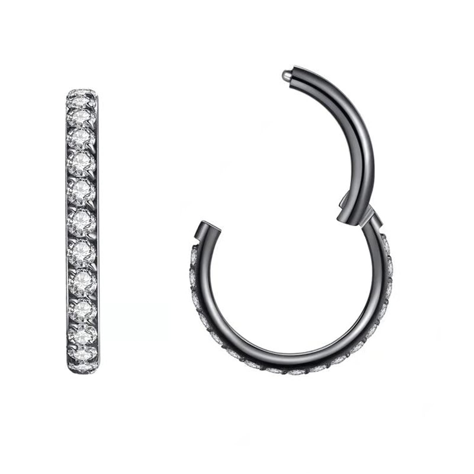 PopuhoopsAro de nariz hipoalergénico con circonita cúbica de 20 g, 18 g, 16 g, acero quirúrgico 316L, joyería para cartílago, hélice, rook, daith, tragus, lóbulo de oreja, diámetro de 6 mm a 12 mm,