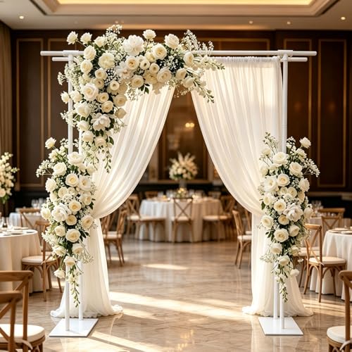 Beyeutao Double Crossbar Backdrop Stand Adjustable W16xL87xH87 in Background Frame with Heavy Duty Base White Background Support System Kit Double Backdrop Stand for Wedding Party Decoration