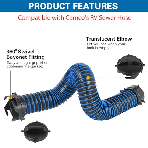 Image of 3FT RV Sewer Hose Extension Camper Sewer Hose Extension with Caps | EXTREME Heavy Duty 24 Mil, TPE Material, Abrasion Resistance and Crush Protection, Blue