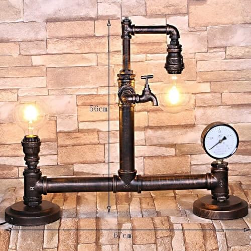 Lampe steampunk pipe retro industrielle en fer rustique pour table et plafond