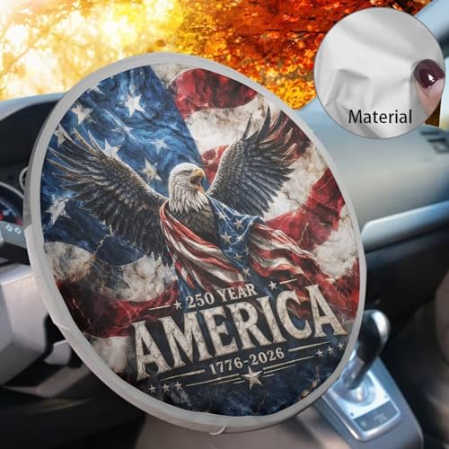 Image of Steering Wheel Cover Sunshade Easy to Install Eagle 250th Anniversary Steering Wheel Sun Shade Cover Block UV Rays Cool Car Interior Accessories for Sun Heat Fit Most Car