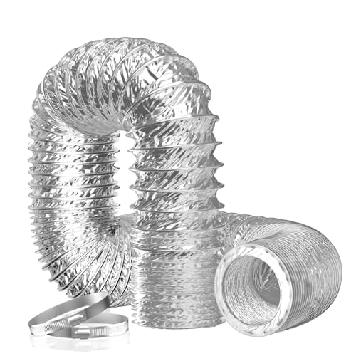 Image of Hon&Guan 100mm / 4 Inch Flexible Aluminium Foil Ventilation Ducting, 5m Vent Hose with 2 Clamps for Tumble Dryer, Grow Tent and Heater