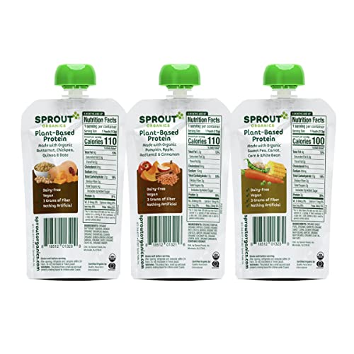 Sprout Organic Baby Food, Stage 3 Pouches, Butternut Chickpea, Pumpkin Red Lentil And Sweet Pea White Bean Variety Pack, 4 Oz Purees (Pack Of 18) #TOP1