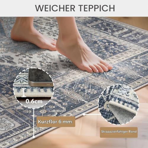 GENIMO Orientalisch Vintage Teppich Dunkelblau Waschbar 200x290 cm – Ansicht 2