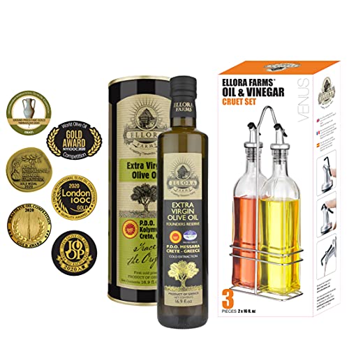 Gold Award Winning Combo, Extra Virgin Greek Olive Oil, Pdo Single Estate, Kosher, 16.9 Oz Each And The Cruet Set For Storage, Pack Of 3 #TOP11