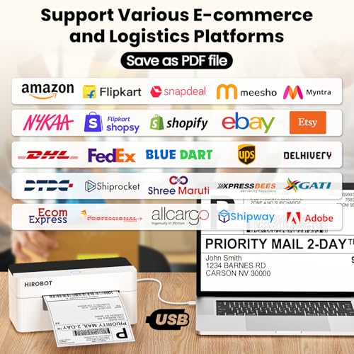 HIROBOT Commercial Thermal Barcode Label Printer, 203DPI Shipping Label Printer, 4×6" Thermal Printer for Small Business & Packages, Compatible... - Image 3
