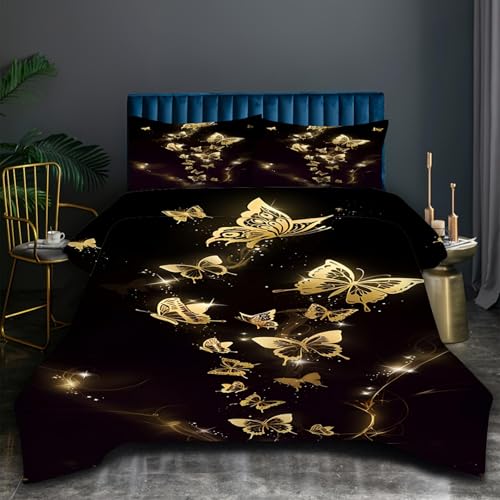 Parure de lit papillon noir et doré pour des nuits féeriques
