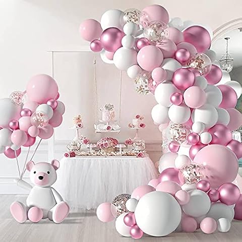 Jstzdq 127 Pcs Pink Balloon Garland Arch Kit, Pink White Latex Balloon Arch Kit with Confetti Balloon, Party Balloon Decor for Wedding Baby Shower Birthday Anniversary Festival Party Decor Cover