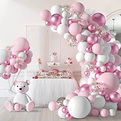 Jstzdq 135 Pcs Pink Balloon Garland Arch Kit Pink White Latex Balloons Arch Kit Party Balloons Decor for Wedding Birthday Anniversary Festival Party Decor