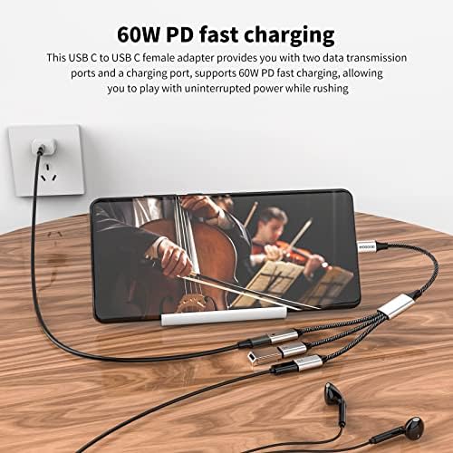 USB C to USB C Female Adapter USB Splitter Y Cable,USB C Male to 3 USB-C Female Cord Converter,3 USB C Port Hub Charger Power Split Adapter for Mac,Xbox One Series X/S,PS4,PS5,Laptop (NOT for monitor)