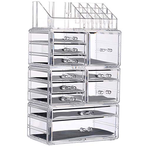 PENGKE Clear Makeup Organizer,Acrylic Jewelry and Cosmetic Storage,Large Capacity for Beauty Product Organizer,Storage Cosmetic, Brushes, Palettes, Lipsticks,11 Drawer Keep Your Vanity Organized