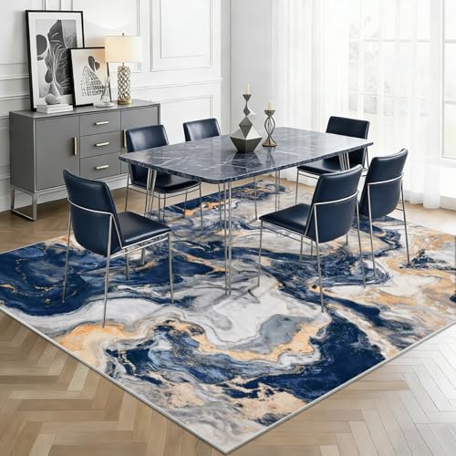 Tapete Yinhua Mármol Azul y Oro 5x7 Lavable Antideslizante miniatura 4