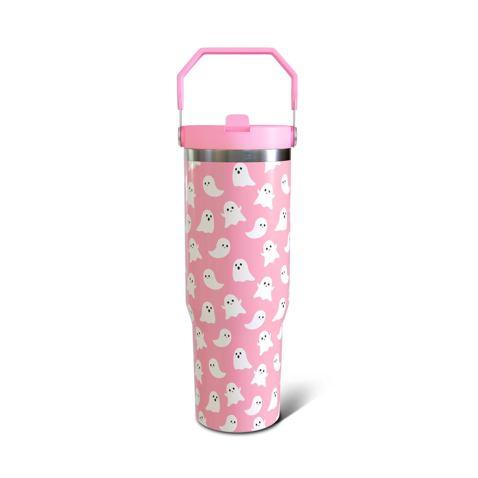 Aokoyi Halloween Ghosts 30oz Tumbler Gifts for Women Girls, Cute Spooky Stainless Steel Insulated Cup, Top Handle and Flip Straw Water Bottle Mug,